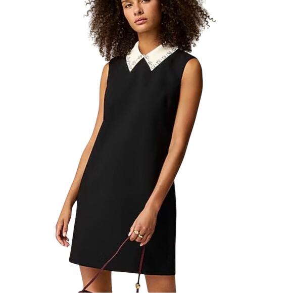 J.Crew Embellished Collar Black Shift Dress 4 NWT Holiday Party Work - Picture 1 of 9
